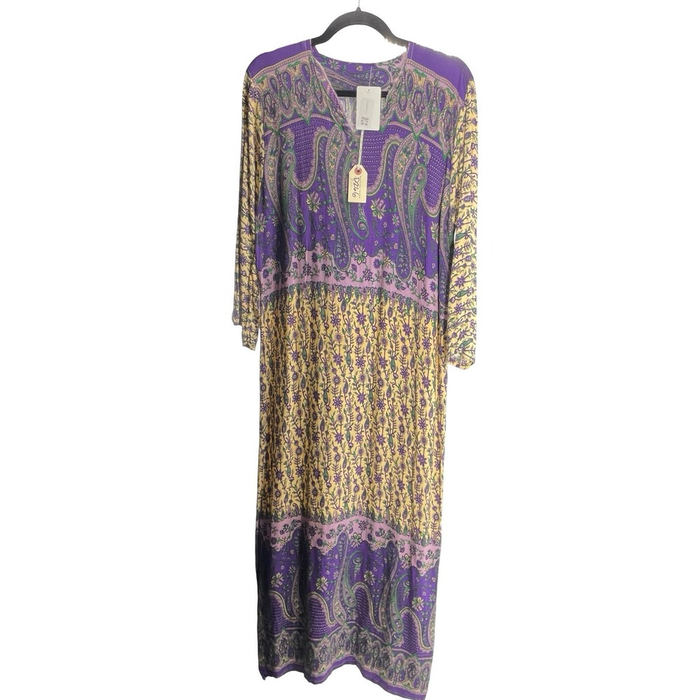 Vibe Women's Maxi Dress Bohemian Purple Yellow Paisley Large